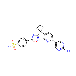 Nc1ncc(-c2ccc(C3(c4noc(-c5ccc(S(N)(=O)=O)cc5)n4)CCC3)cn2)cn1 ZINC000096175420