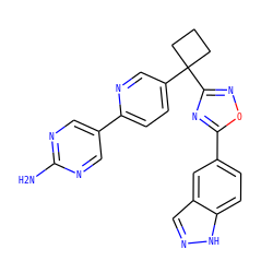 Nc1ncc(-c2ccc(C3(c4noc(-c5ccc6[nH]ncc6c5)n4)CCC3)cn2)cn1 ZINC000114768186