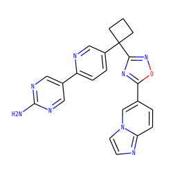 Nc1ncc(-c2ccc(C3(c4noc(-c5ccc6nccn6c5)n4)CCC3)cn2)cn1 ZINC000096175430