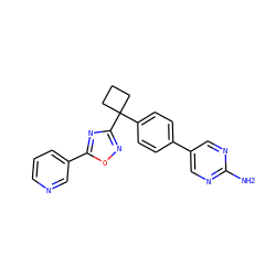 Nc1ncc(-c2ccc(C3(c4noc(-c5cccnc5)n4)CCC3)cc2)cn1 ZINC000149737368