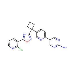 Nc1ncc(-c2ccc(C3(c4noc(-c5cccnc5Cl)n4)CCC3)cn2)cn1 ZINC000096175489
