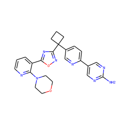 Nc1ncc(-c2ccc(C3(c4noc(-c5cccnc5N5CCOCC5)n4)CCC3)cn2)cn1 ZINC000096175533