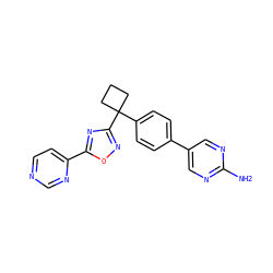 Nc1ncc(-c2ccc(C3(c4noc(-c5ccncn5)n4)CCC3)cc2)cn1 ZINC000149791728