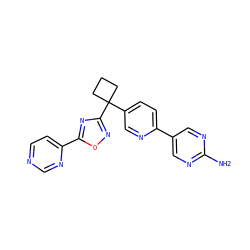 Nc1ncc(-c2ccc(C3(c4noc(-c5ccncn5)n4)CCC3)cn2)cn1 ZINC000096175497