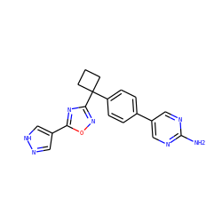 Nc1ncc(-c2ccc(C3(c4noc(-c5cn[nH]c5)n4)CCC3)cc2)cn1 ZINC000149744565