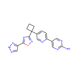 Nc1ncc(-c2ccc(C3(c4noc(-c5cn[nH]n5)n4)CCC3)cn2)cn1 ZINC000096175417