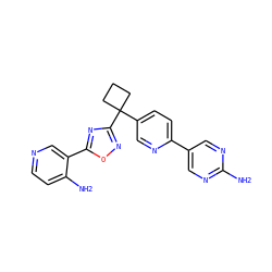 Nc1ncc(-c2ccc(C3(c4noc(-c5cnccc5N)n4)CCC3)cn2)cn1 ZINC000096175511