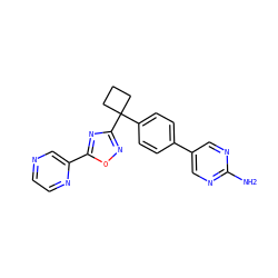 Nc1ncc(-c2ccc(C3(c4noc(-c5cnccn5)n4)CCC3)cc2)cn1 ZINC000149790200