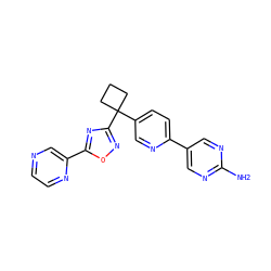 Nc1ncc(-c2ccc(C3(c4noc(-c5cnccn5)n4)CCC3)cn2)cn1 ZINC000096175534