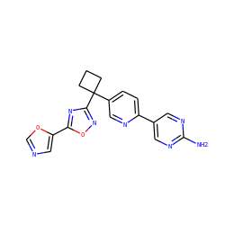 Nc1ncc(-c2ccc(C3(c4noc(-c5cnco5)n4)CCC3)cn2)cn1 ZINC000096175503