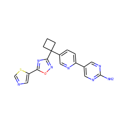 Nc1ncc(-c2ccc(C3(c4noc(-c5cncs5)n4)CCC3)cn2)cn1 ZINC000096175528