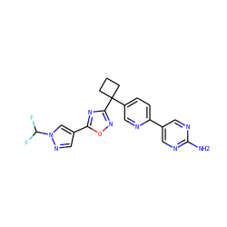 Nc1ncc(-c2ccc(C3(c4noc(-c5cnn(C(F)F)c5)n4)CCC3)cn2)cn1 ZINC000096175471
