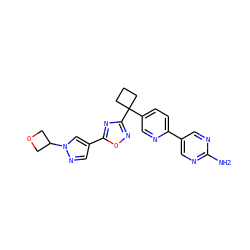 Nc1ncc(-c2ccc(C3(c4noc(-c5cnn(C6COC6)c5)n4)CCC3)cn2)cn1 ZINC000096175460