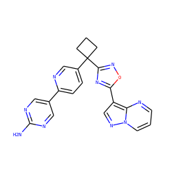 Nc1ncc(-c2ccc(C3(c4noc(-c5cnn6cccnc56)n4)CCC3)cn2)cn1 ZINC000096175428