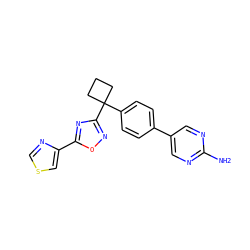 Nc1ncc(-c2ccc(C3(c4noc(-c5cscn5)n4)CCC3)cc2)cn1 ZINC000149796139