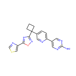 Nc1ncc(-c2ccc(C3(c4noc(-c5cscn5)n4)CCC3)cn2)cn1 ZINC000096175426