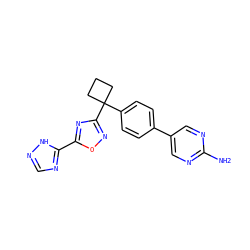 Nc1ncc(-c2ccc(C3(c4noc(-c5ncn[nH]5)n4)CCC3)cc2)cn1 ZINC000149789774