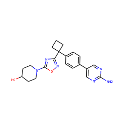 Nc1ncc(-c2ccc(C3(c4noc(N5CCC(O)CC5)n4)CCC3)cc2)cn1 ZINC000149744339