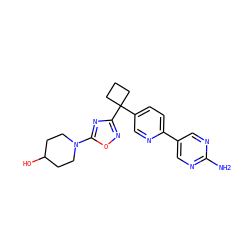 Nc1ncc(-c2ccc(C3(c4noc(N5CCC(O)CC5)n4)CCC3)cn2)cn1 ZINC000096175560