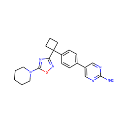Nc1ncc(-c2ccc(C3(c4noc(N5CCCCC5)n4)CCC3)cc2)cn1 ZINC000149887587