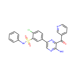Nc1ncc(-c2ccc(Cl)c(S(=O)(=O)Nc3ccccc3)c2)nc1C(=O)c1cccnc1 ZINC000043208250