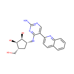 Nc1ncc(-c2ccc3ccccc3n2)c(N[C@@H]2C[C@H](CO)[C@@H](O)[C@H]2O)n1 ZINC000207492710