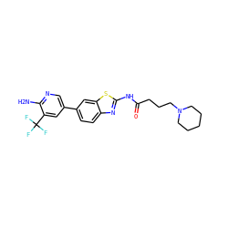 Nc1ncc(-c2ccc3nc(NC(=O)CCCN4CCCCC4)sc3c2)cc1C(F)(F)F ZINC000096283495