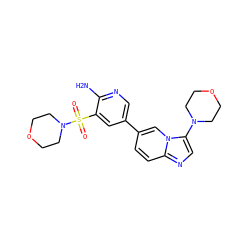 Nc1ncc(-c2ccc3ncc(N4CCOCC4)n3c2)cc1S(=O)(=O)N1CCOCC1 ZINC000071315759