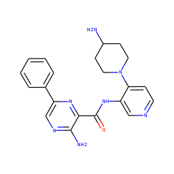 Nc1ncc(-c2ccccc2)nc1C(=O)Nc1cnccc1N1CCC(N)CC1 ZINC000203759229