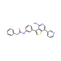 Nc1ncc(-c2cccnc2)c2scc(-c3cccc(NC(=O)Cc4ccccc4)c3)c12 ZINC000034985655