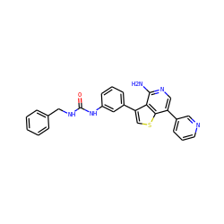 Nc1ncc(-c2cccnc2)c2scc(-c3cccc(NC(=O)NCc4ccccc4)c3)c12 ZINC000095596508
