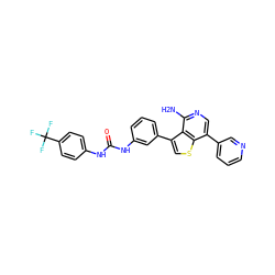 Nc1ncc(-c2cccnc2)c2scc(-c3cccc(NC(=O)Nc4ccc(C(F)(F)F)cc4)c3)c12 ZINC000095595139