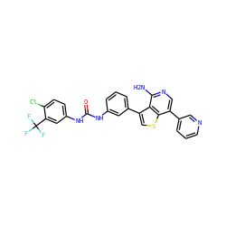 Nc1ncc(-c2cccnc2)c2scc(-c3cccc(NC(=O)Nc4ccc(Cl)c(C(F)(F)F)c4)c3)c12 ZINC000095597848