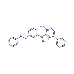 Nc1ncc(-c2cccnc2)c2scc(-c3cccc(NC(=O)c4ccccc4)c3)c12 ZINC000060326987