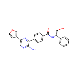 Nc1ncc(-c2ccoc2)nc1-c1ccc(C(=O)N[C@H](CO)c2ccccc2)cc1 ZINC001772590679