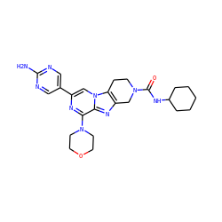 Nc1ncc(-c2cn3c4c(nc3c(N3CCOCC3)n2)CN(C(=O)NC2CCCCC2)CC4)cn1 ZINC001772644827