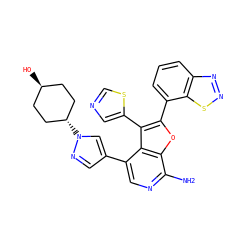 Nc1ncc(-c2cnn([C@H]3CC[C@H](O)CC3)c2)c2c(-c3cncs3)c(-c3cccc4nnsc34)oc12 ZINC000261161073