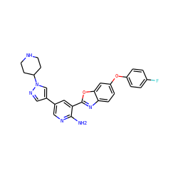 Nc1ncc(-c2cnn(C3CCNCC3)c2)cc1-c1nc2ccc(Oc3ccc(F)cc3)cc2o1 ZINC000103248527