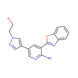 Nc1ncc(-c2cnn(CCO)c2)cc1-c1nc2ccccc2o1 ZINC000053244196