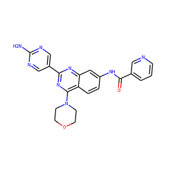 Nc1ncc(-c2nc(N3CCOCC3)c3ccc(NC(=O)c4cccnc4)cc3n2)cn1 ZINC000653713279