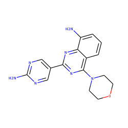 Nc1ncc(-c2nc(N3CCOCC3)c3cccc(N)c3n2)cn1 ZINC000653714829