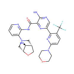 Nc1ncc(-c2nc(N3CCOCC3)ccc2C(F)(F)F)nc1C(=O)Nc1ncccc1N1C[C@@H]2CO[C@H](C1)[C@H]2N ZINC001772610926
