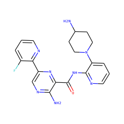 Nc1ncc(-c2ncccc2F)nc1C(=O)Nc1ncccc1N1CCC(N)CC1 ZINC001772588662
