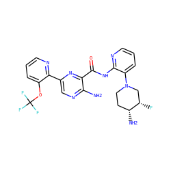 Nc1ncc(-c2ncccc2OC(F)(F)F)nc1C(=O)Nc1ncccc1N1CC[C@@H](N)[C@@H](F)C1 ZINC001772610394