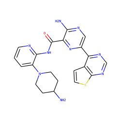 Nc1ncc(-c2ncnc3sccc23)nc1C(=O)Nc1ncccc1N1CCC(N)CC1 ZINC001772587123