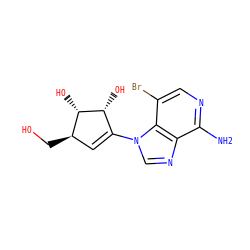 Nc1ncc(Br)c2c1ncn2C1=C[C@@H](CO)[C@H](O)[C@@H]1O ZINC000653770044