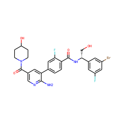 Nc1ncc(C(=O)N2CCC(O)CC2)cc1-c1ccc(C(=O)N[C@H](CO)c2cc(F)cc(Br)c2)c(F)c1 ZINC001772598958