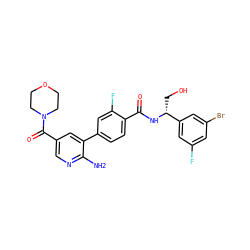 Nc1ncc(C(=O)N2CCOCC2)cc1-c1ccc(C(=O)N[C@H](CO)c2cc(F)cc(Br)c2)c(F)c1 ZINC001772575559