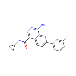 Nc1ncc(C(=O)NC2CC2)c2ccc(-c3cccc(F)c3)nc12 ZINC000143268948