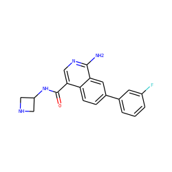 Nc1ncc(C(=O)NC2CNC2)c2ccc(-c3cccc(F)c3)cc12 ZINC000144746852